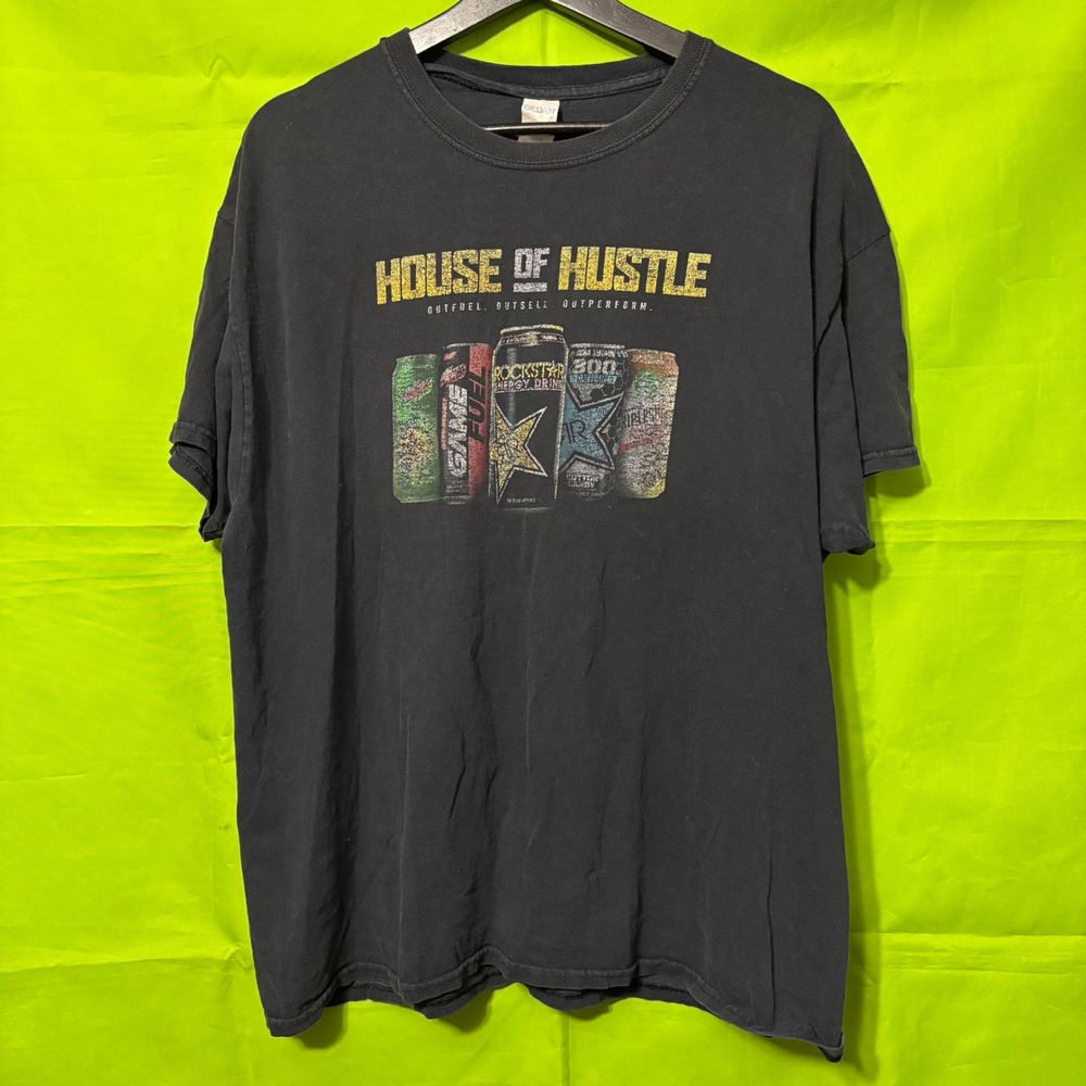 Gildan Rockstar Energy Drink House of Hustle Graphic T-Shirt Black Mens XL